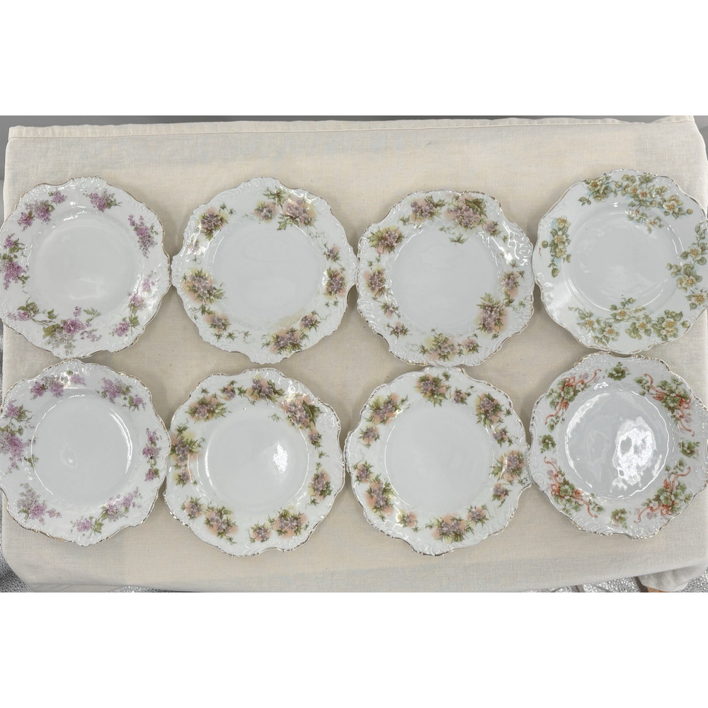 Antique Hermann Ohme Silesia Porcelain Plates Lot 8 Floral Gilt Mismatched Set - Picture 4 of 16